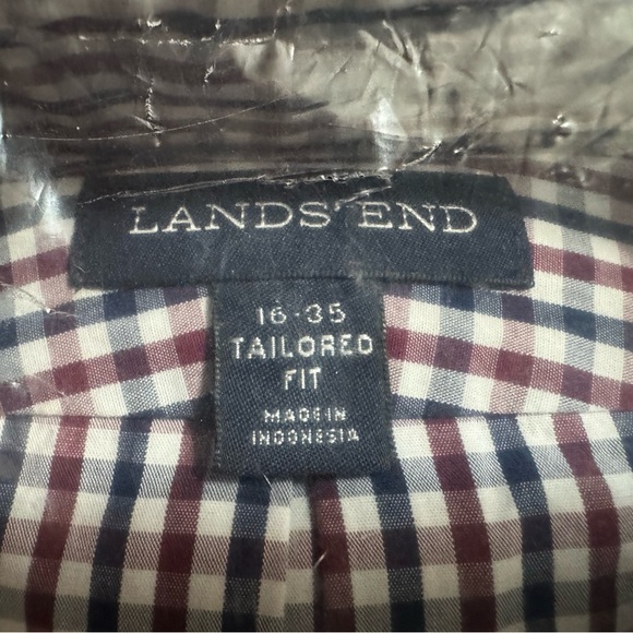 (Never opened). Lands' End Red, blue and White Gingham Casual Button Down Shirt - Picture 3 of 3